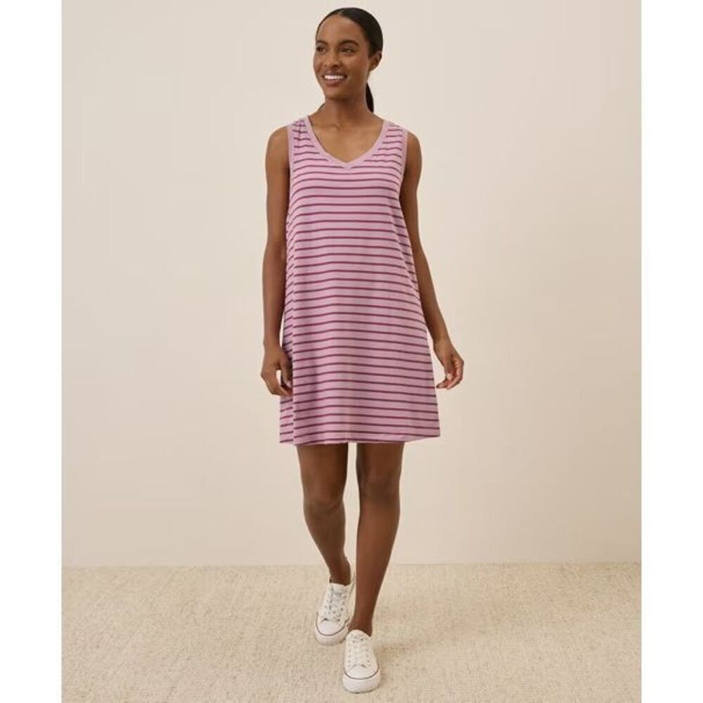 Pact Softspun A-Line Tank Dress - Point Reyes Stripe Purple Size XXL